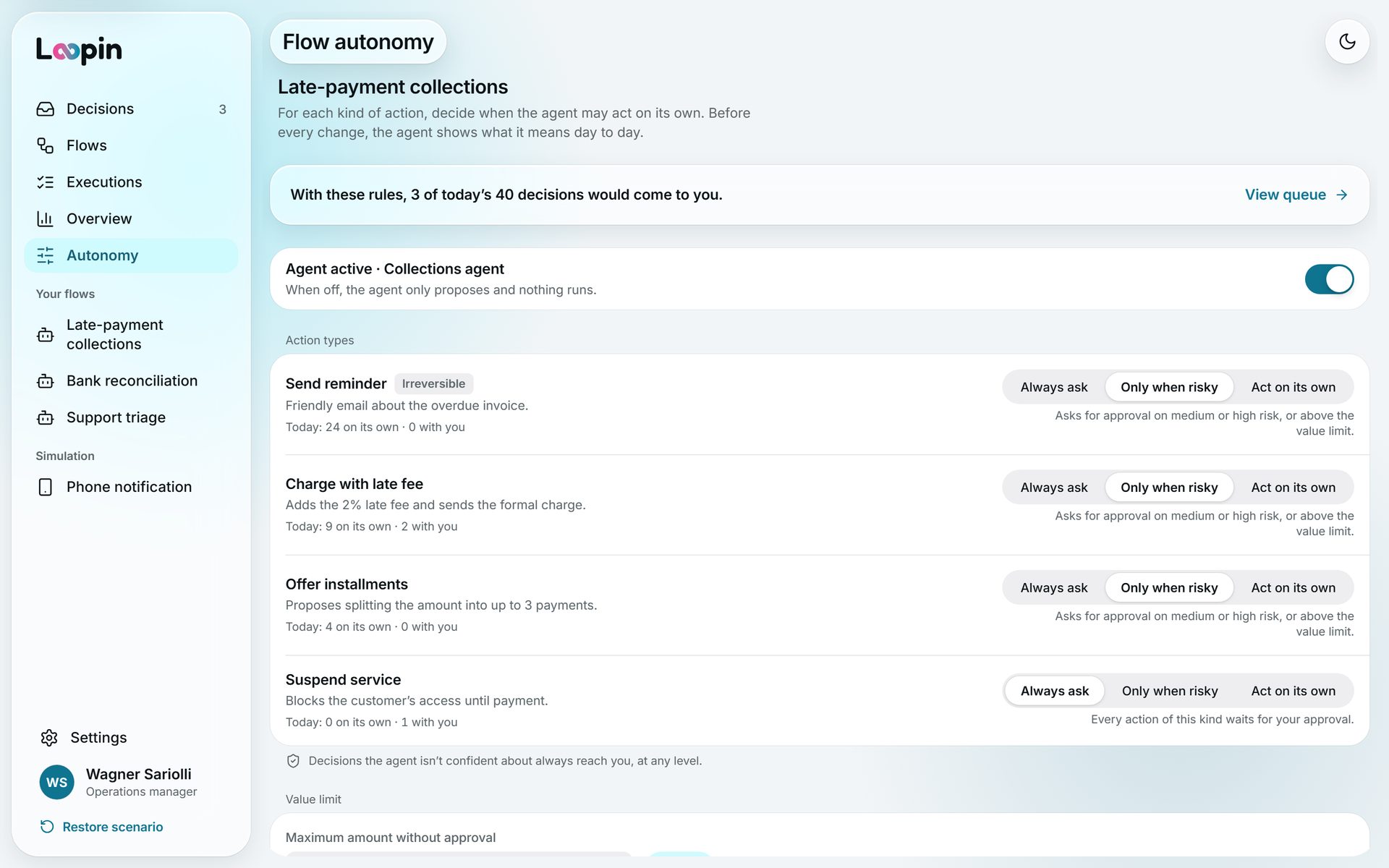 Flow autonomy screen in light mode