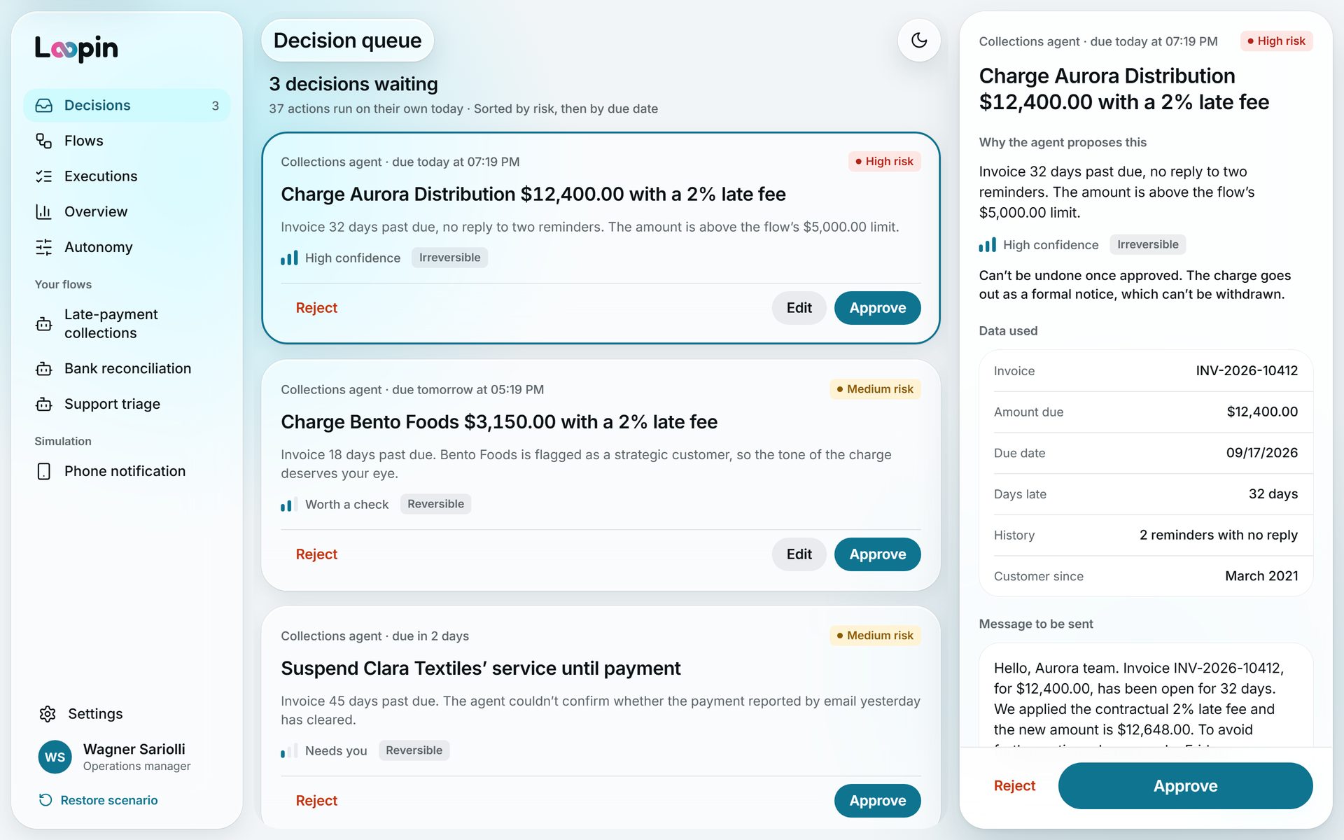 Loopin decision queue in light mode
