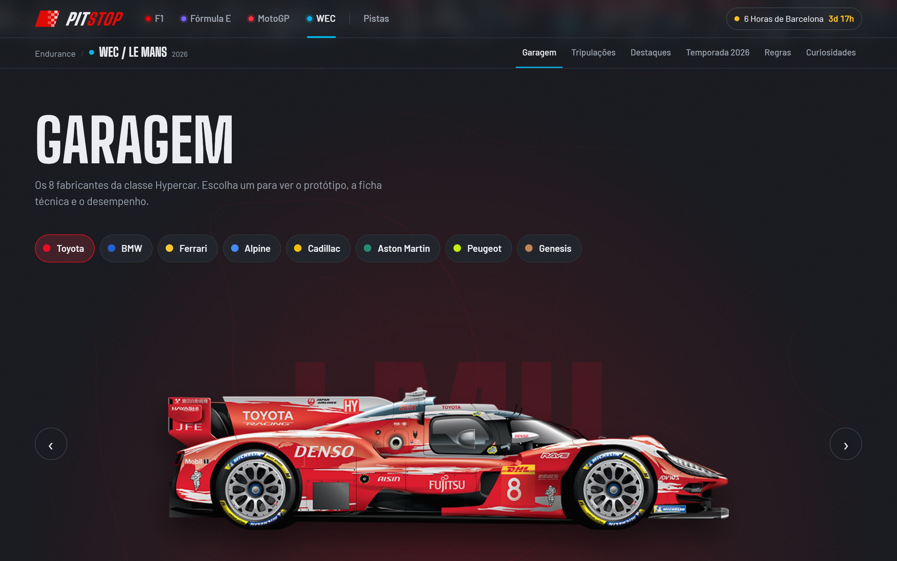 Garagem do WEC, com os fabricantes da classe Hypercar e o Toyota TR010